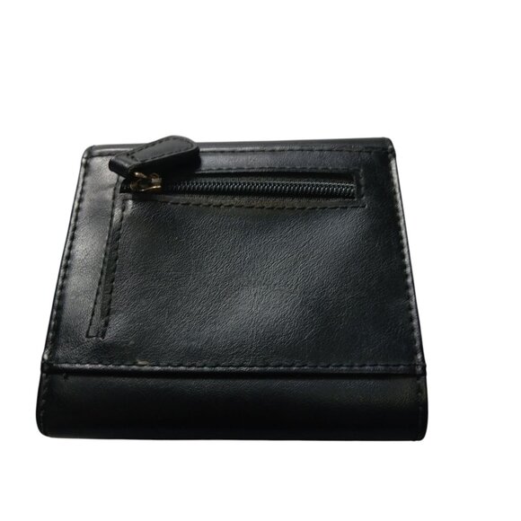 Villager Liz Claiborne Faux Leather Trifold Wallet Black Flower Accent - Picture 5 of 5